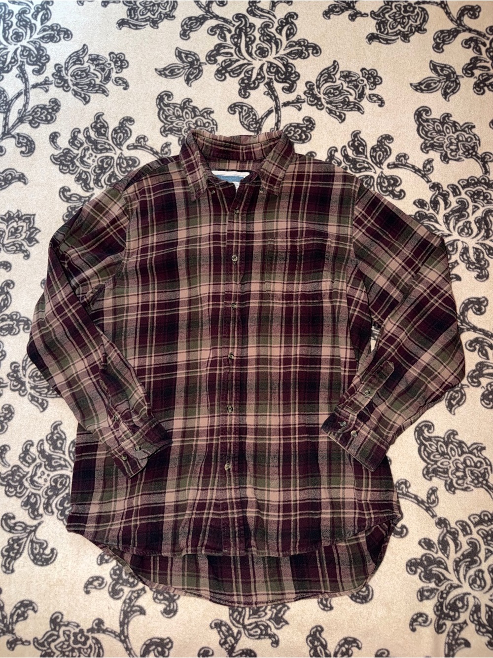 Olive and Burgundy Plaid Button-Down Shirt